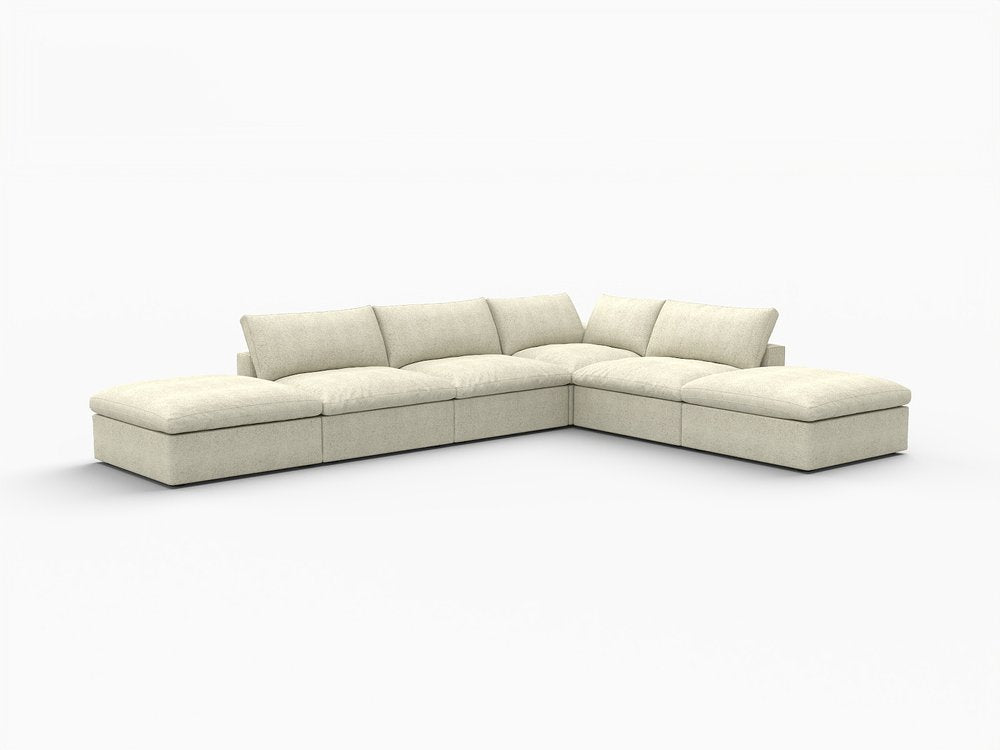 Khaki Linen Blend Modular Armless Sofa with Ottomans Toss Pillows and Storage