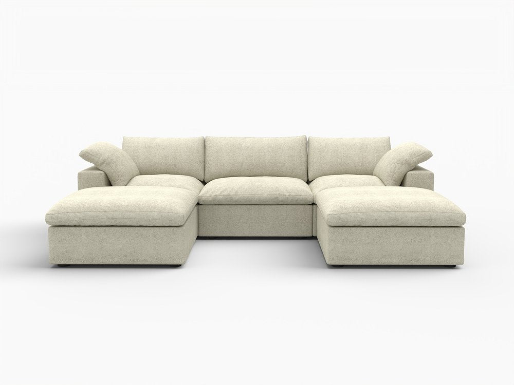 Light Gray Linen Blend Modular Universal Sofa with Ottoman and Storage