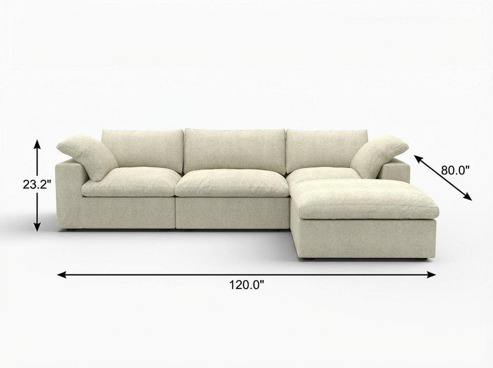 Khaki Linen Blend Modular L Shaped Four Piece Corner Sectional with Toss Pillows