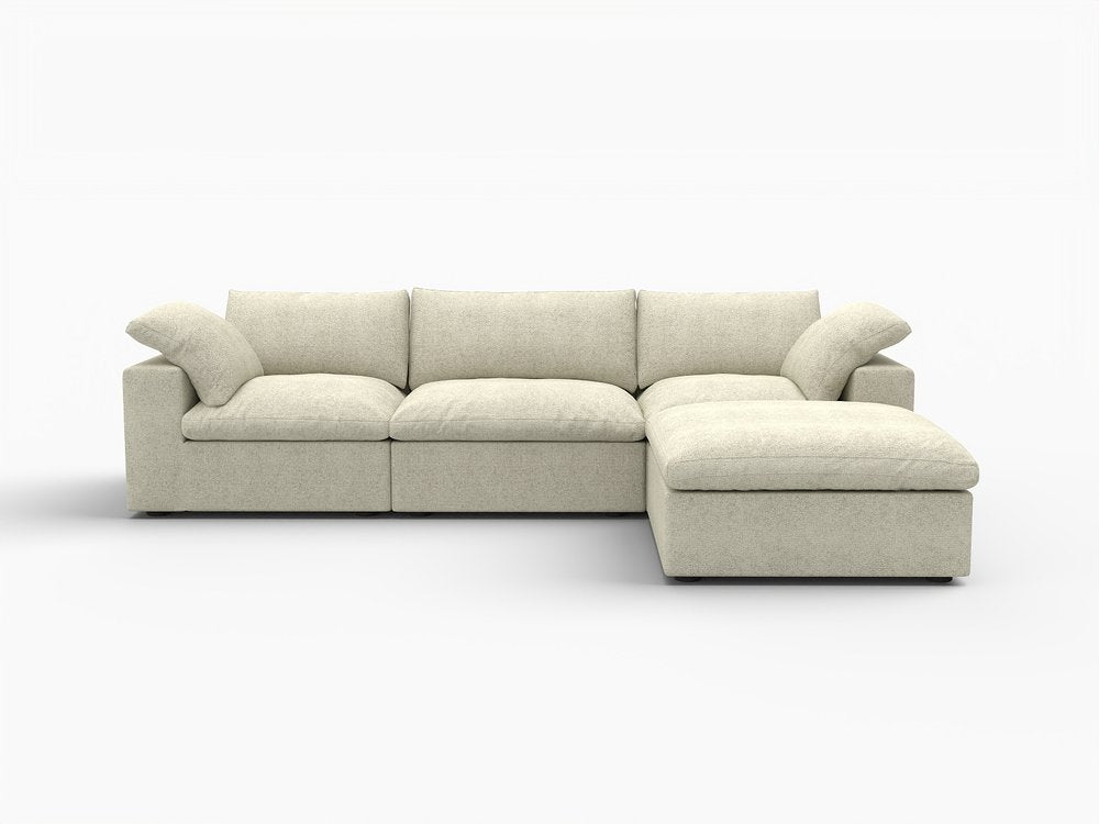 Khaki Linen Blend Modular L Shaped Four Piece Corner Sectional with Toss Pillows