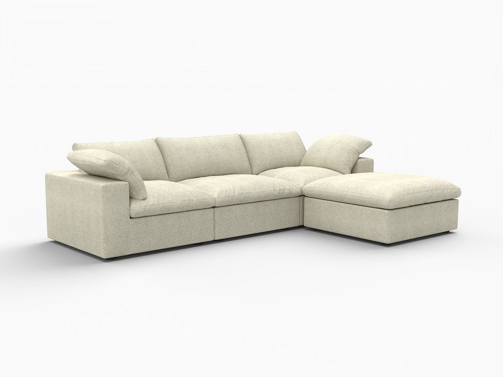 Khaki Linen Blend Modular L Shaped Four Piece Corner Sectional with Toss Pillows