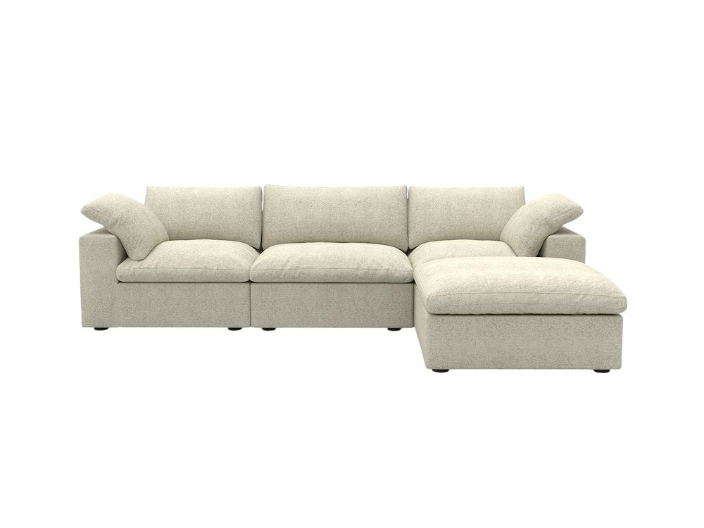 Khaki Linen Blend Modular L Shaped Four Piece Corner Sectional with Toss Pillows