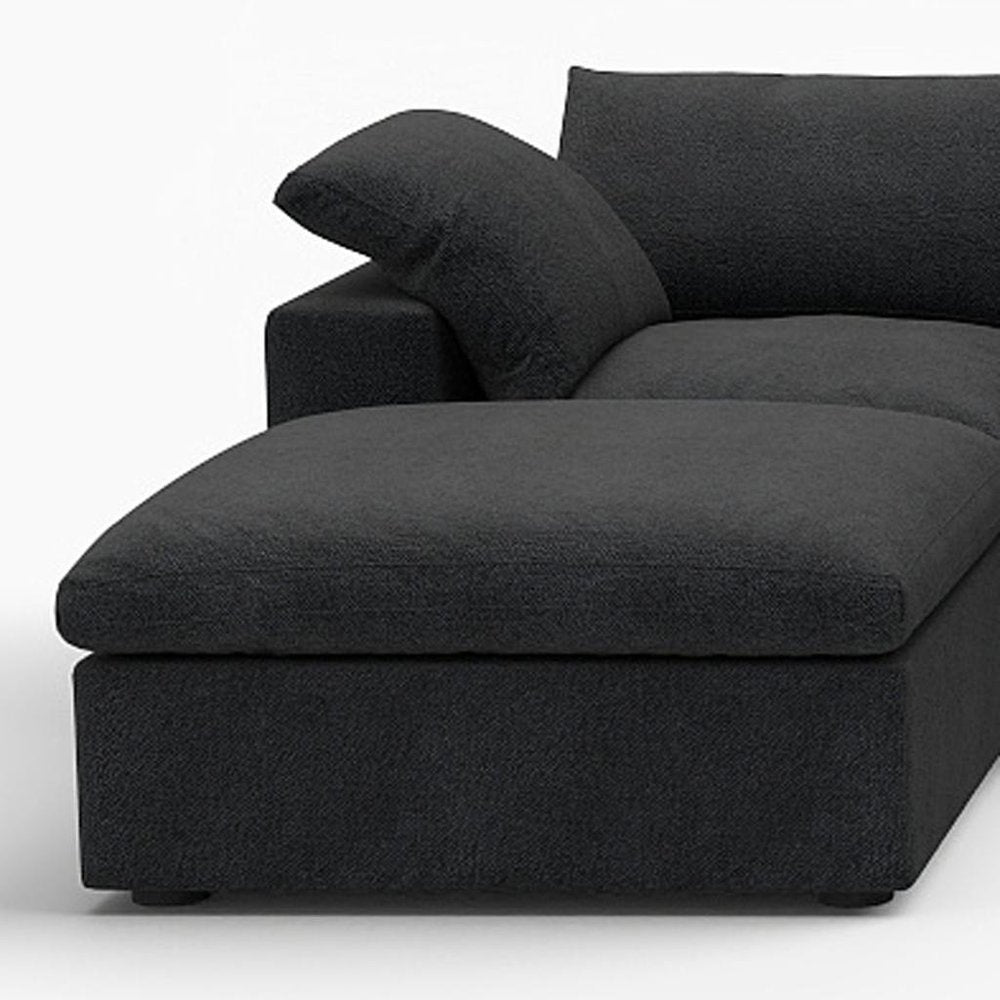 Black Linen Blend Modular Sofa with Ottomans Toss Pillows and Storage