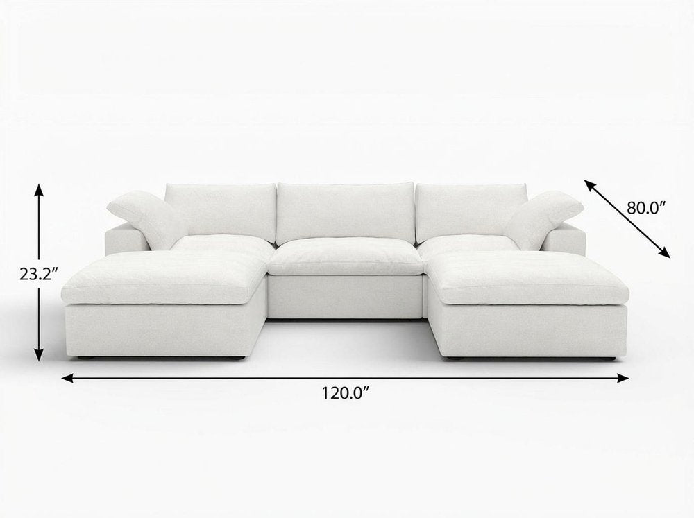 Light Gray Linen Blend Modular Universal Sofa with Ottoman and Storage