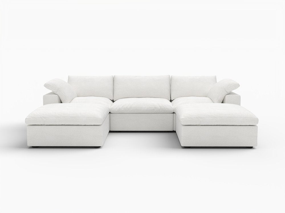 Light Gray Linen Blend Modular Universal Sofa with Ottoman and Storage