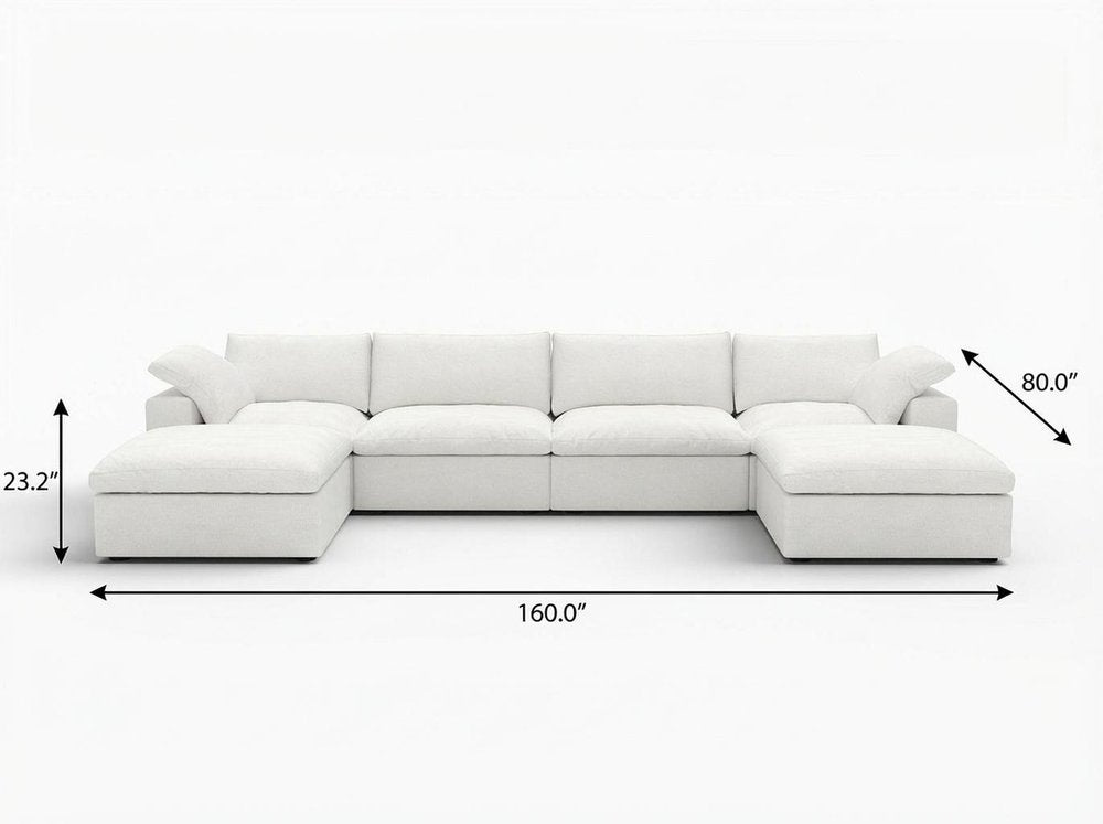 Black Linen Blend Modular Sofa with Ottomans Toss Pillows and Storage