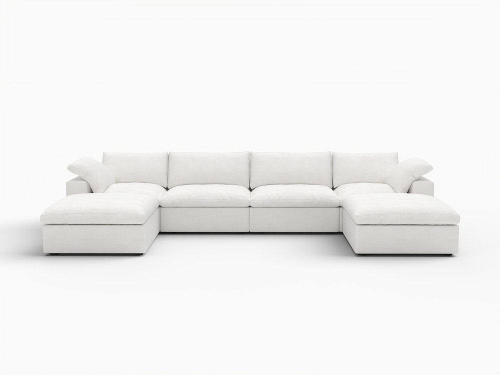 Black Linen Blend Modular Sofa with Ottomans Toss Pillows and Storage