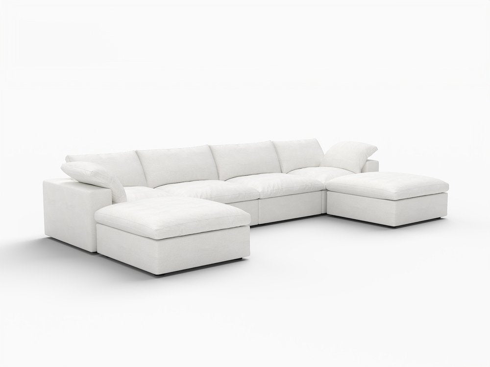 Black Linen Blend Modular Sofa with Ottomans Toss Pillows and Storage