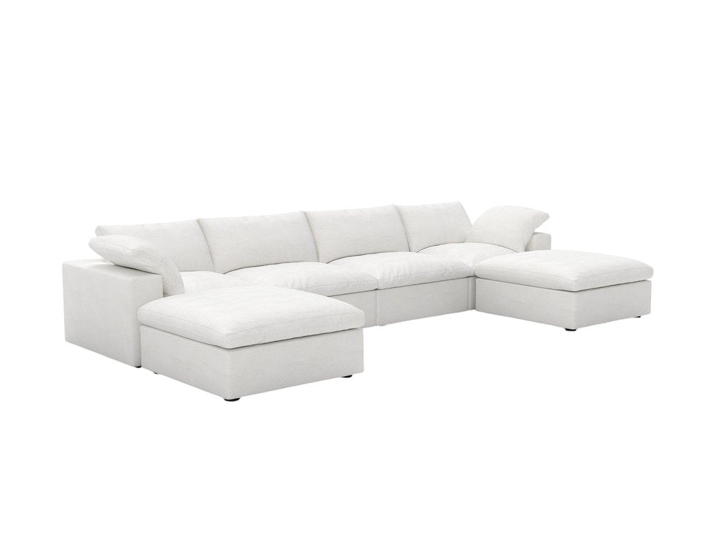 Black Linen Blend Modular Sofa with Ottomans Toss Pillows and Storage