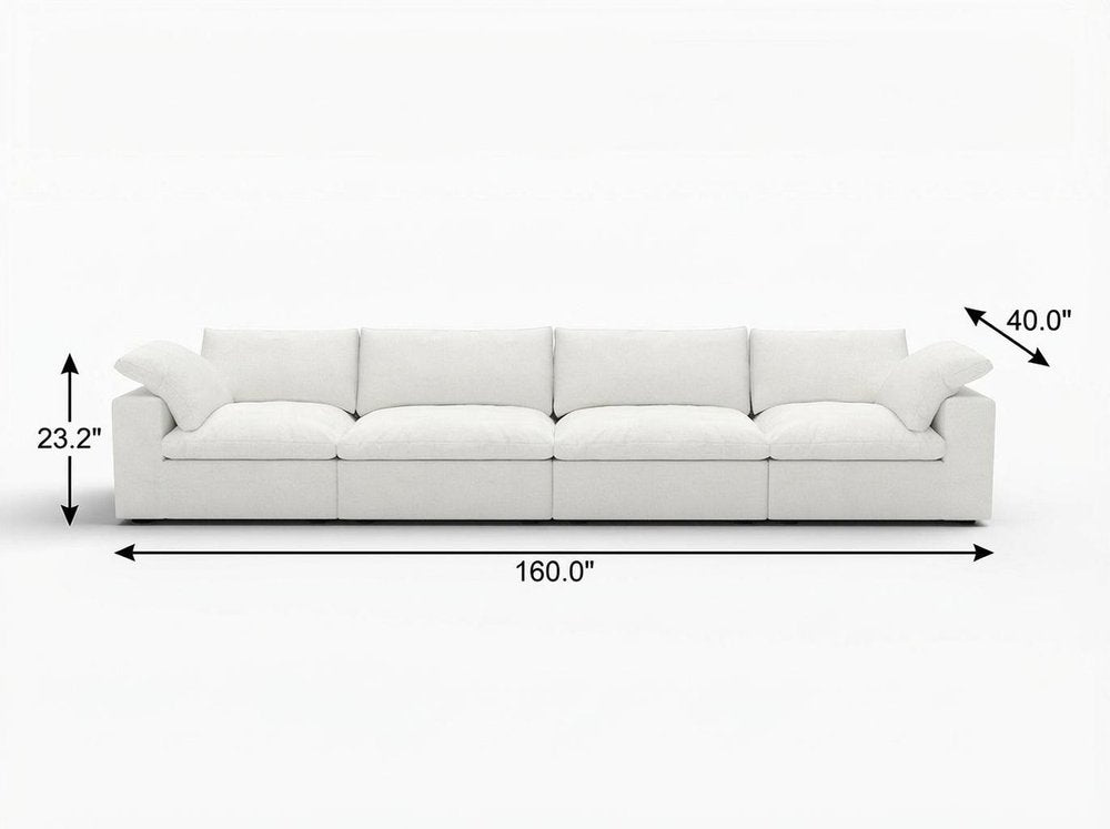 White Linen Blend Modular Sofa with Toss Pillows - 160-inch