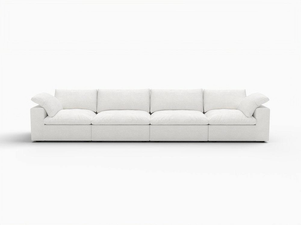 White Linen Blend Modular Sofa with Toss Pillows - 160-inch