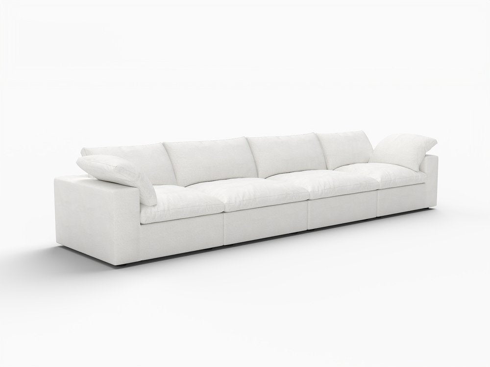 White Linen Blend Modular Sofa with Toss Pillows - 160-inch