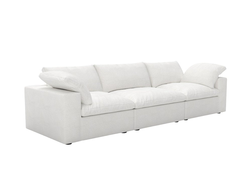 White Linen Blend Modular Sofa with Toss Pillows - 120-inch