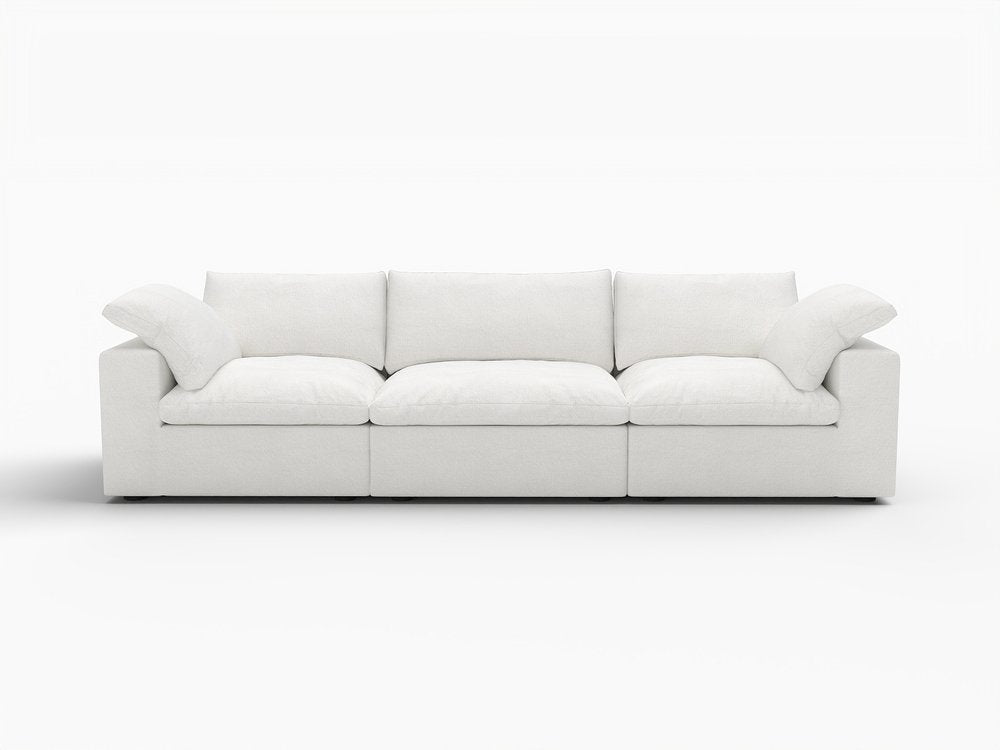 White Linen Blend Modular Sofa with Toss Pillows - 120-inch