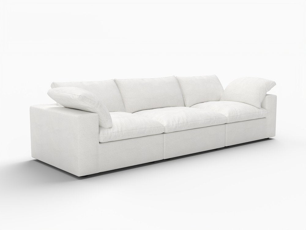 White Linen Blend Modular Sofa with Toss Pillows - 120-inch