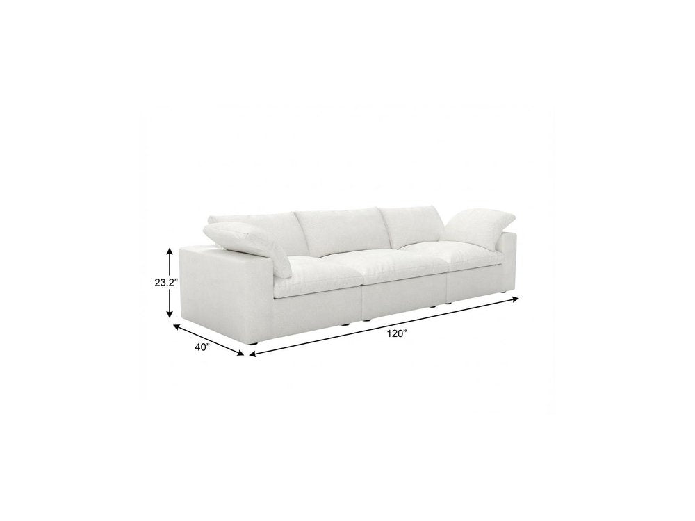 White Linen Blend Modular Sofa with Toss Pillows - 120-inch