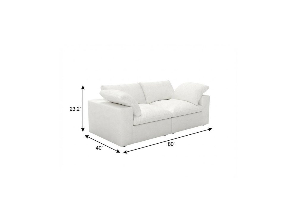 White Linen Blend Modular Loveseat and Toss Pillows - 80-inch