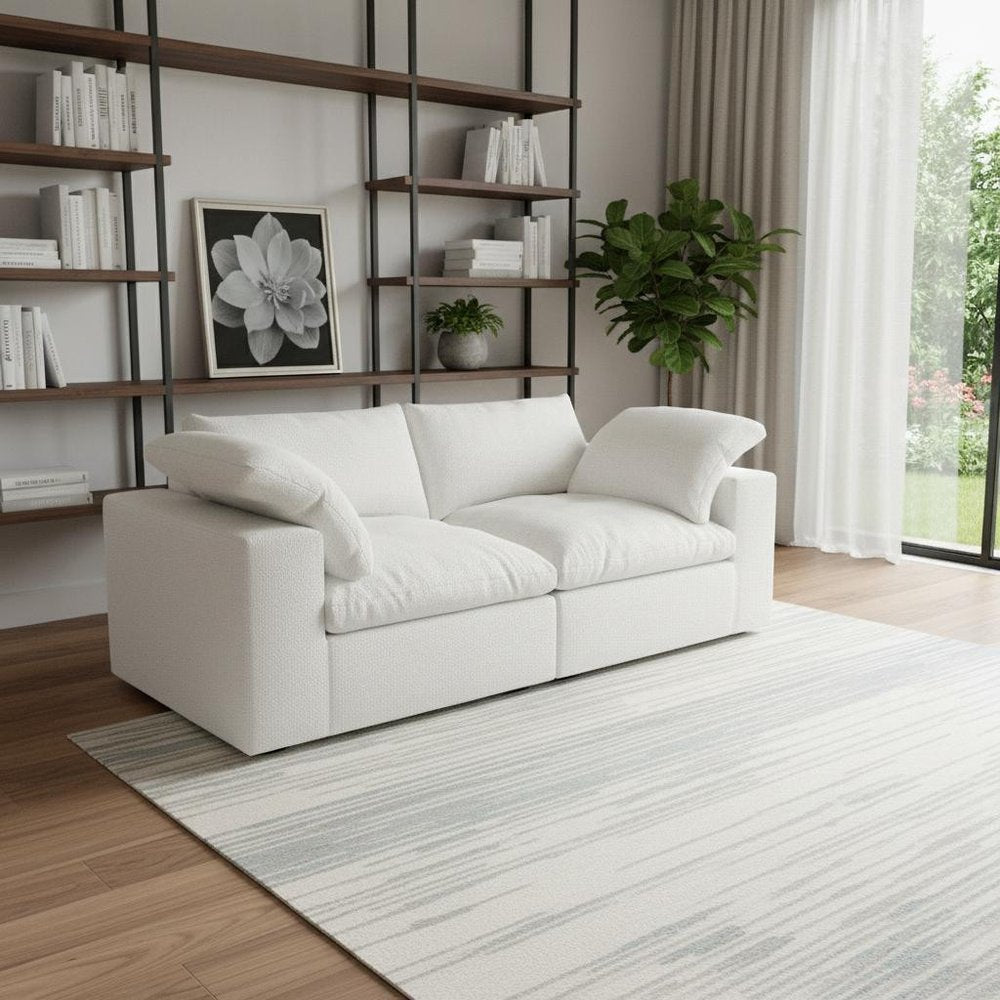 White Linen Blend Modular Loveseat and Toss Pillows - 80-inch