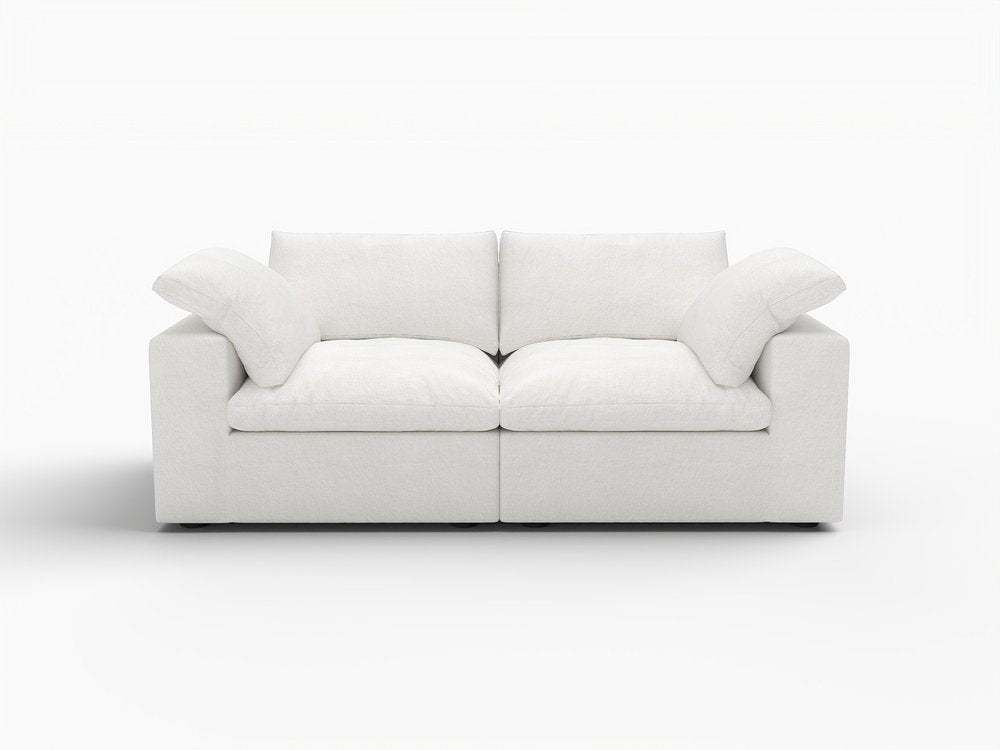 White Linen Blend Modular Loveseat and Toss Pillows - 80-inch