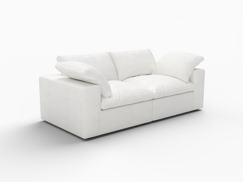 White Linen Blend Modular Loveseat and Toss Pillows - 80-inch