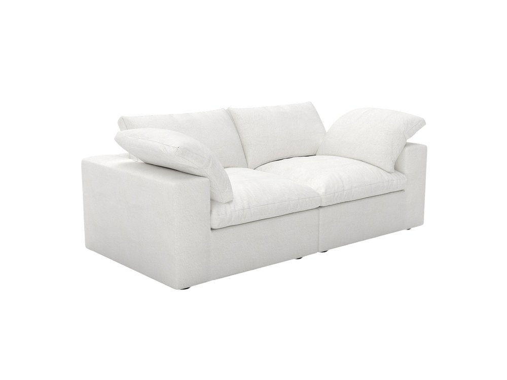 White Linen Blend Modular Loveseat and Toss Pillows - 80-inch