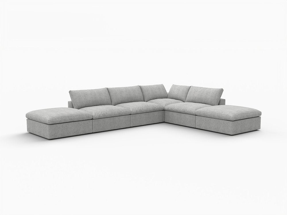 Light Gray Linen Blend Modular Armless Sofa with Ottomans and Storage