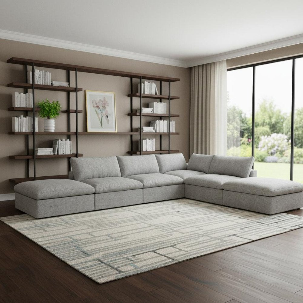 Light Gray Linen Blend Modular Armless Sofa with Ottomans and Storage