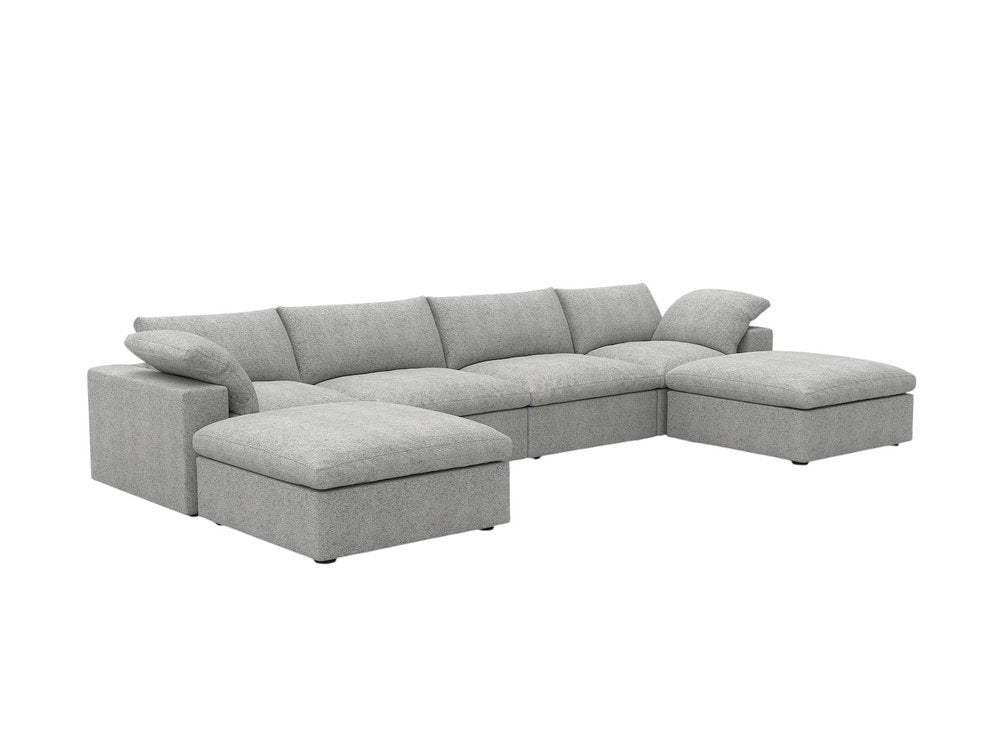 Black Linen Blend Modular Sofa with Ottomans Toss Pillows and Storage