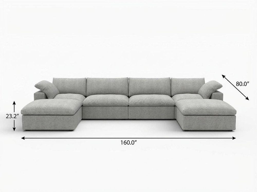 Black Linen Blend Modular Sofa with Ottomans Toss Pillows and Storage