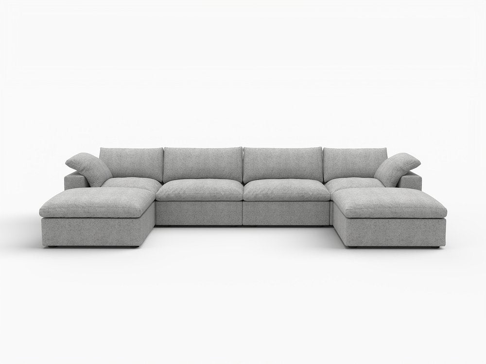 Black Linen Blend Modular Sofa with Ottomans Toss Pillows and Storage