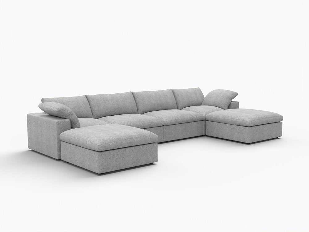 Black Linen Blend Modular Sofa with Ottomans Toss Pillows and Storage