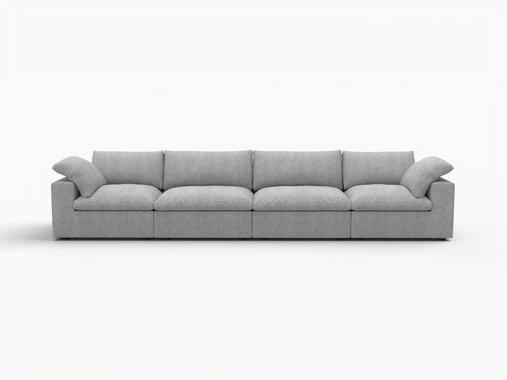 White Linen Blend Modular Sofa with Toss Pillows - 160-inch