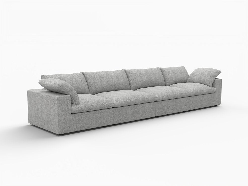 White Linen Blend Modular Sofa with Toss Pillows - 160-inch