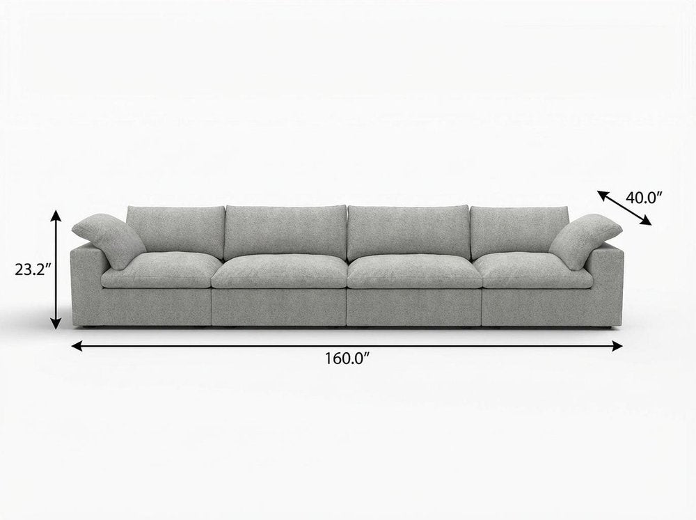 White Linen Blend Modular Sofa with Toss Pillows - 160-inch