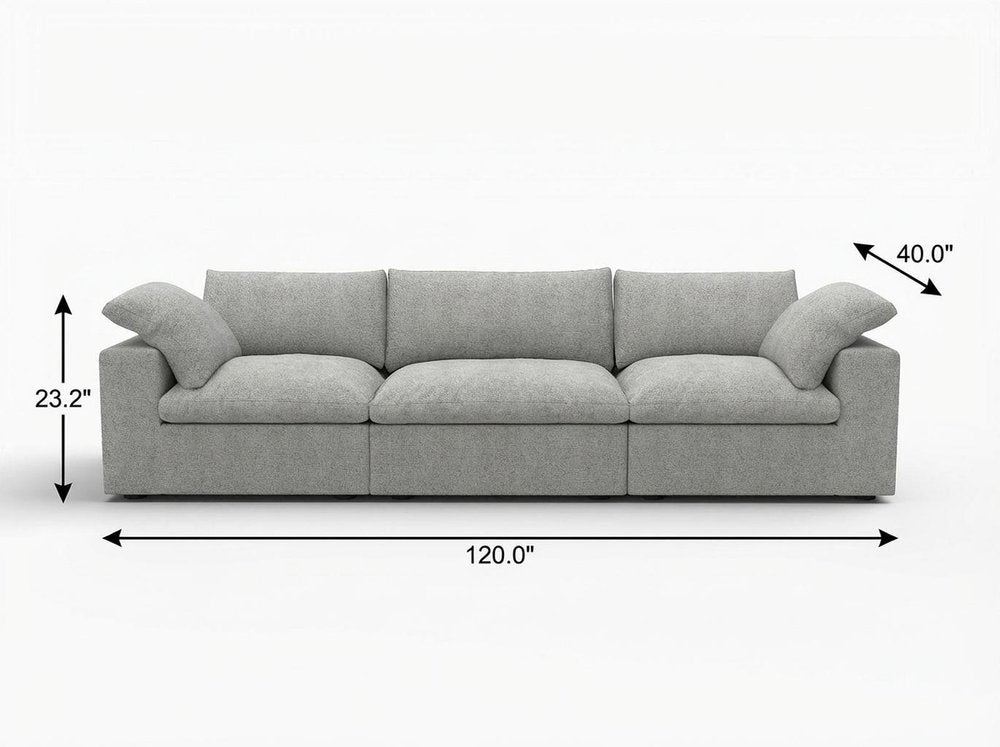 Light Gray Linen Blend Modular Sofa with Toss Pillows - 120-inch