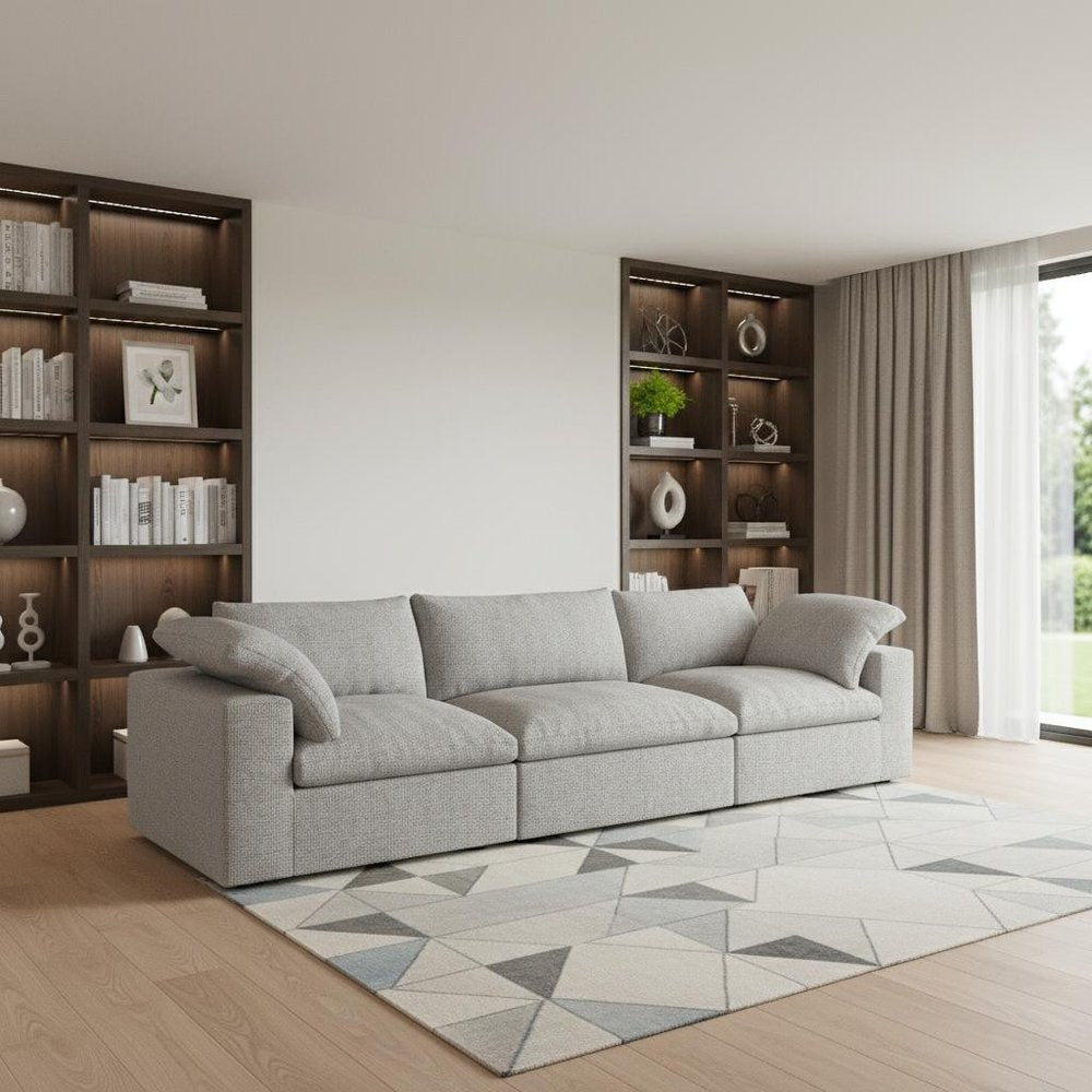 Light Gray Linen Blend Modular Sofa with Toss Pillows - 120-inch