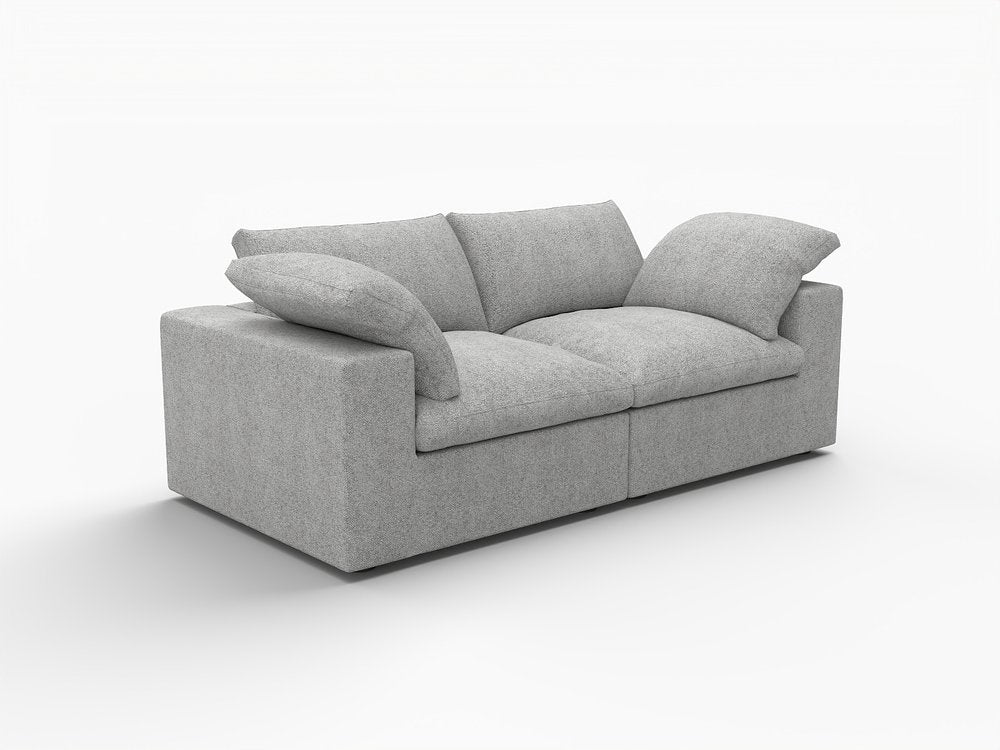 White Linen Blend Modular Loveseat and Toss Pillows - 80-inch