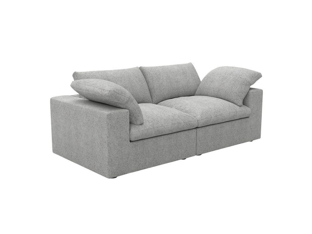 White Linen Blend Modular Loveseat and Toss Pillows - 80-inch