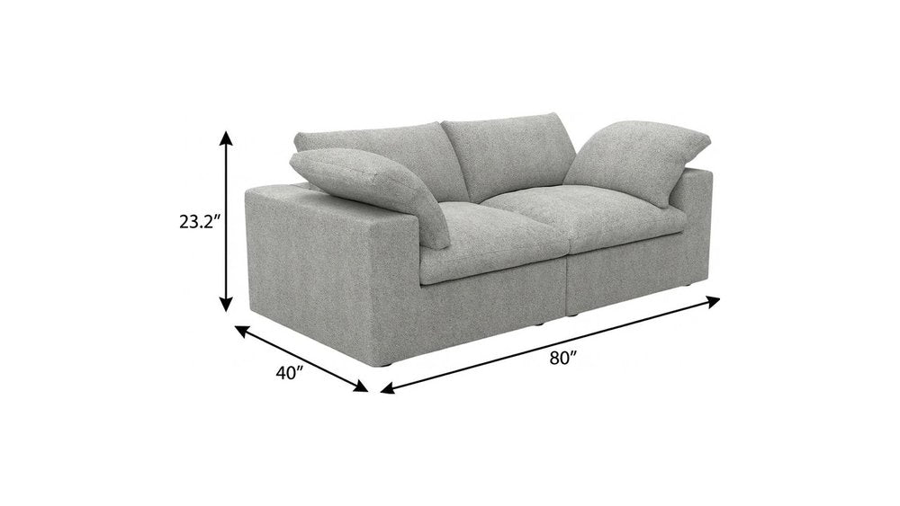 White Linen Blend Modular Loveseat and Toss Pillows - 80-inch