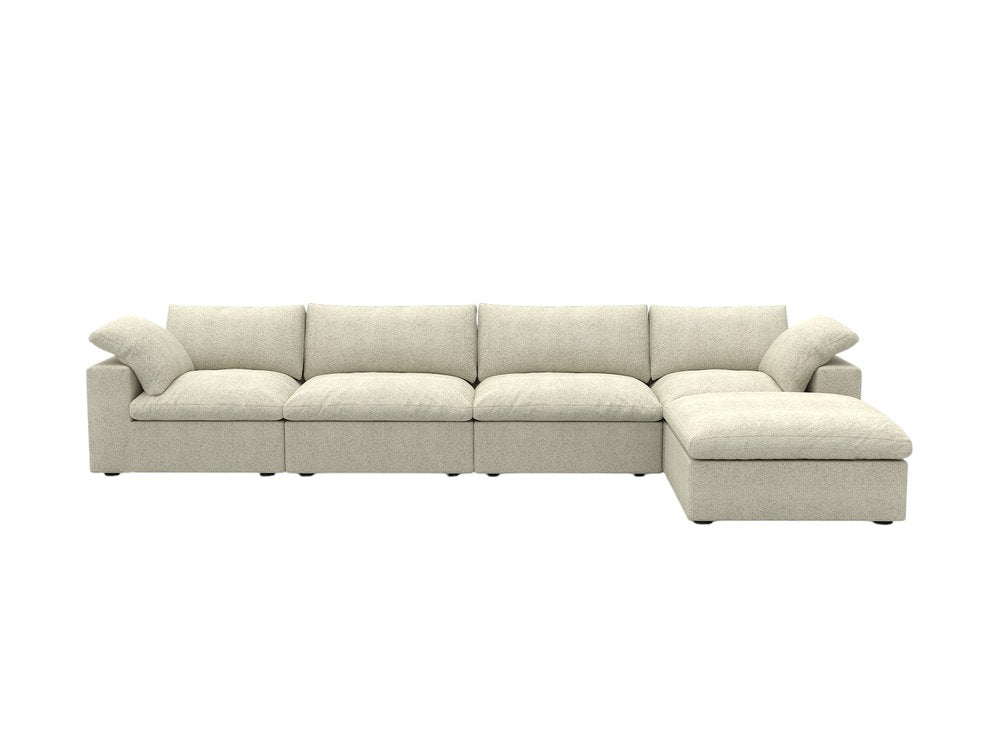 Khaki Linen Blend Modular Sofa with Ottoman and Toss Pillows - 160-inch