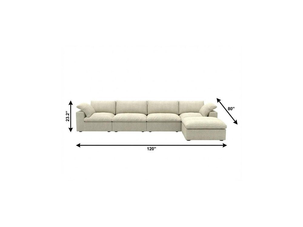 Khaki Linen Blend Modular Sofa with Ottoman and Toss Pillows - 160-inch