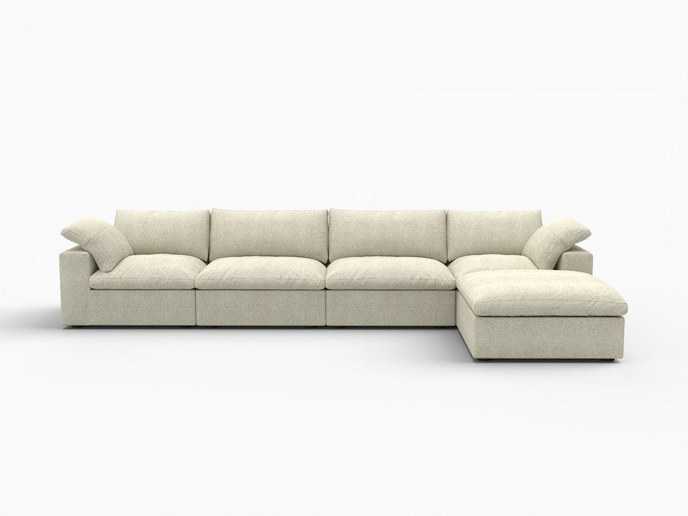 Khaki Linen Blend Modular Sofa with Ottoman and Toss Pillows - 160-inch