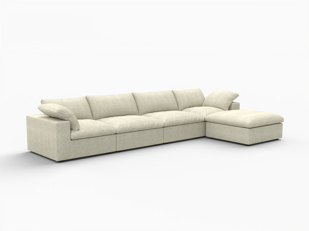 Khaki Linen Blend Modular Sofa with Ottoman and Toss Pillows - 160-inch