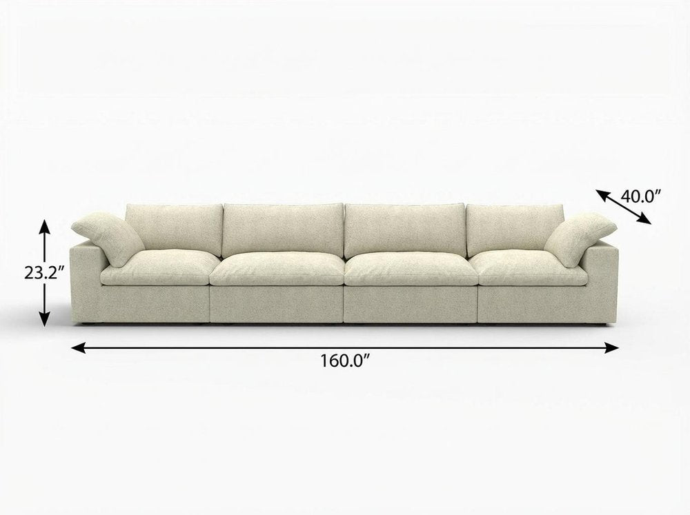 White Linen Blend Modular Sofa with Toss Pillows - 160-inch