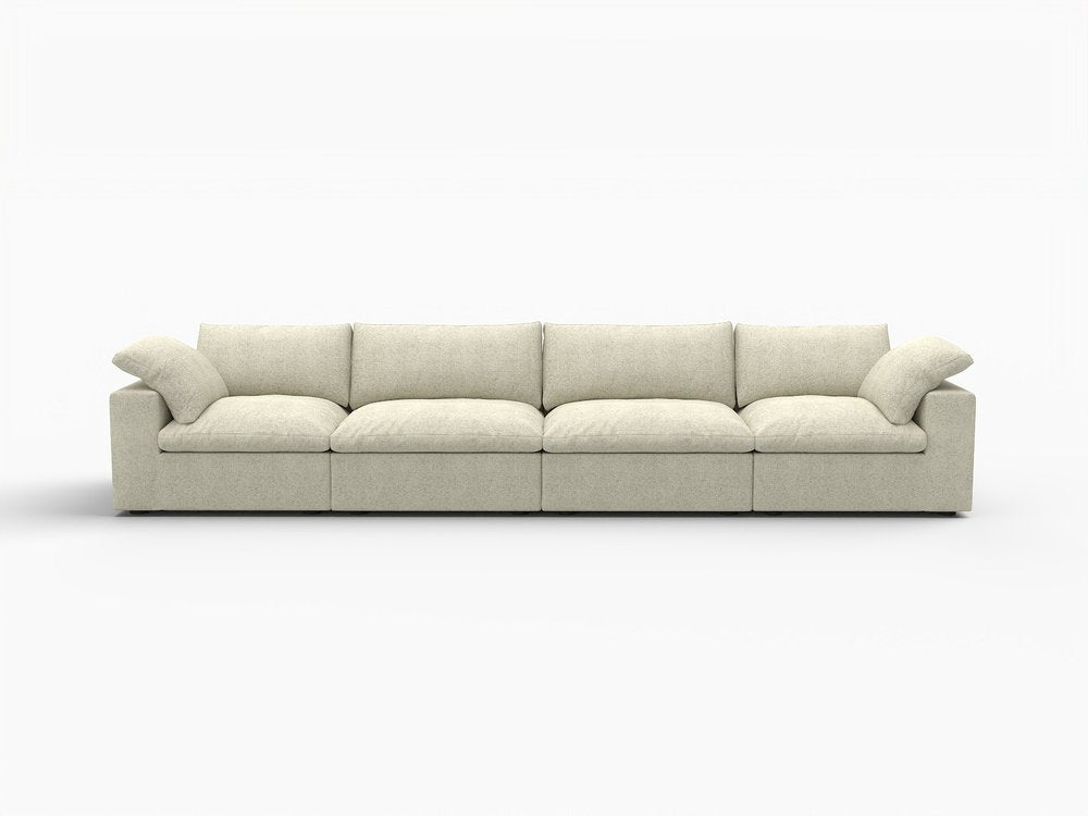 White Linen Blend Modular Sofa with Toss Pillows - 160-inch