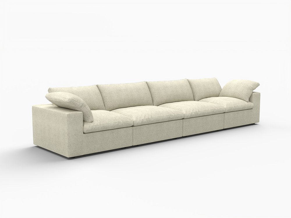 White Linen Blend Modular Sofa with Toss Pillows - 160-inch