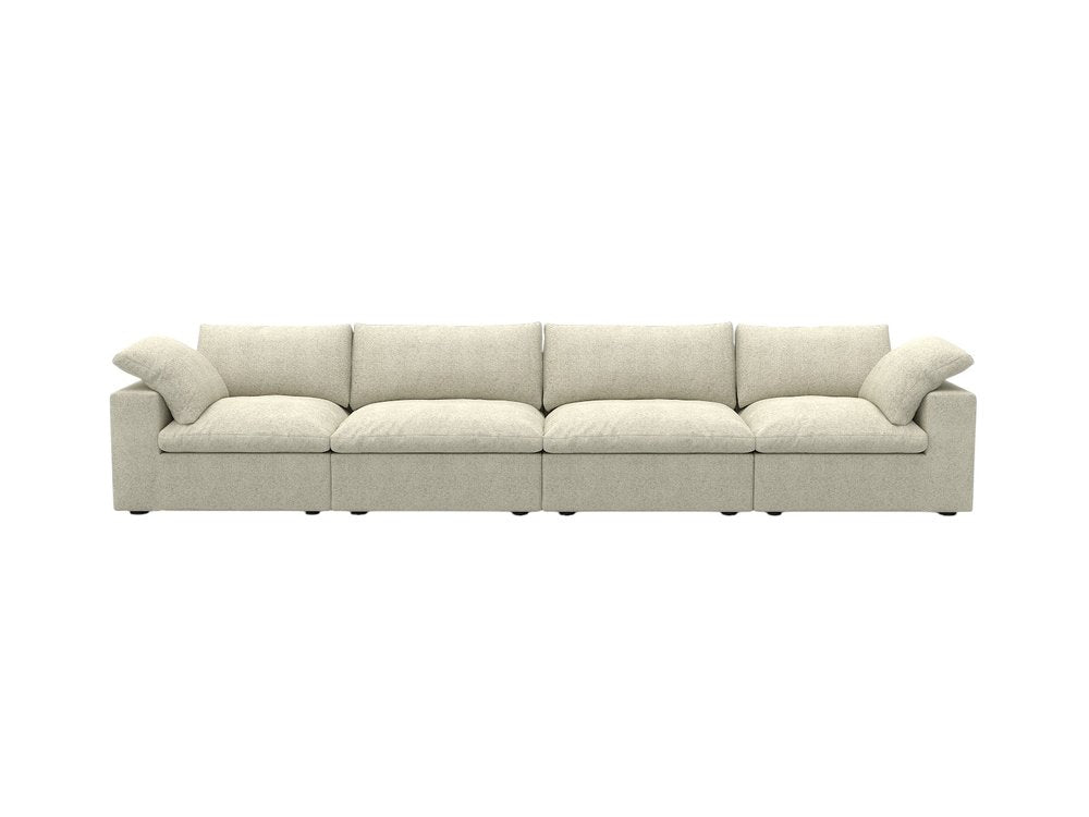 White Linen Blend Modular Sofa with Toss Pillows - 160-inch