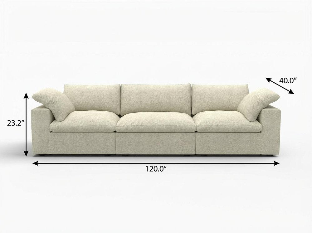Khaki Linen Blend Modular Sofa with Toss Pillows - 120-inch