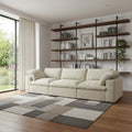 Khaki Linen Blend Modular Sofa with Toss Pillows - 120-inch