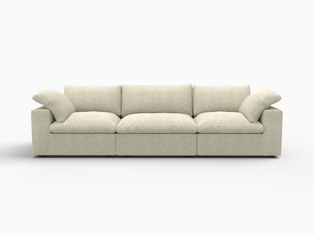 Khaki Linen Blend Modular Sofa with Toss Pillows - 120-inch